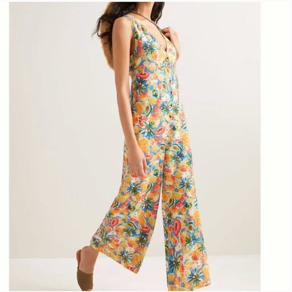 ⭐️ Farm Rio Fruit Medley Boho Peasant Cottage V Hipster Minimal Chic Jumpsuit - Picture 3 of 4